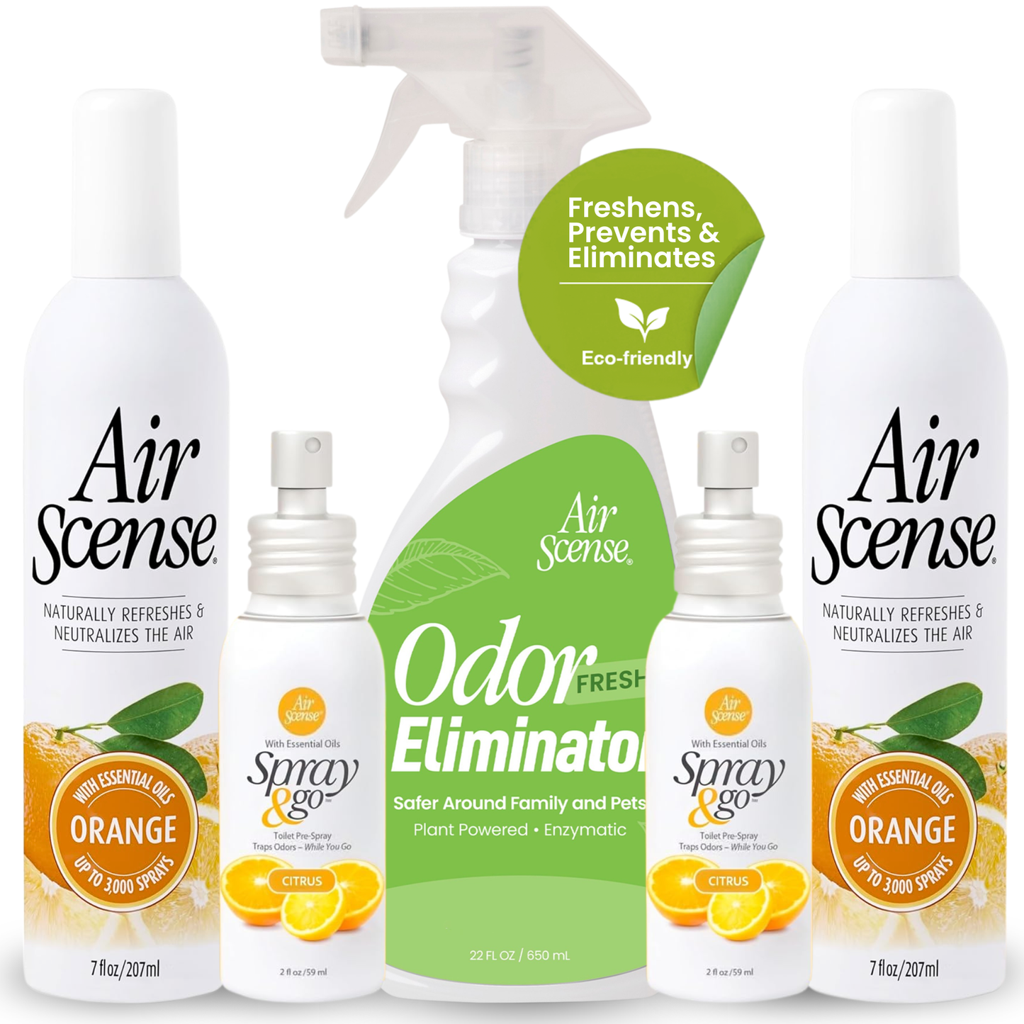 Air Scense Complete Air Care System Orange & Citrus – 2 Air Fresheners, 2 Toilet Pre‑Sprays, 1 Odor Eliminator